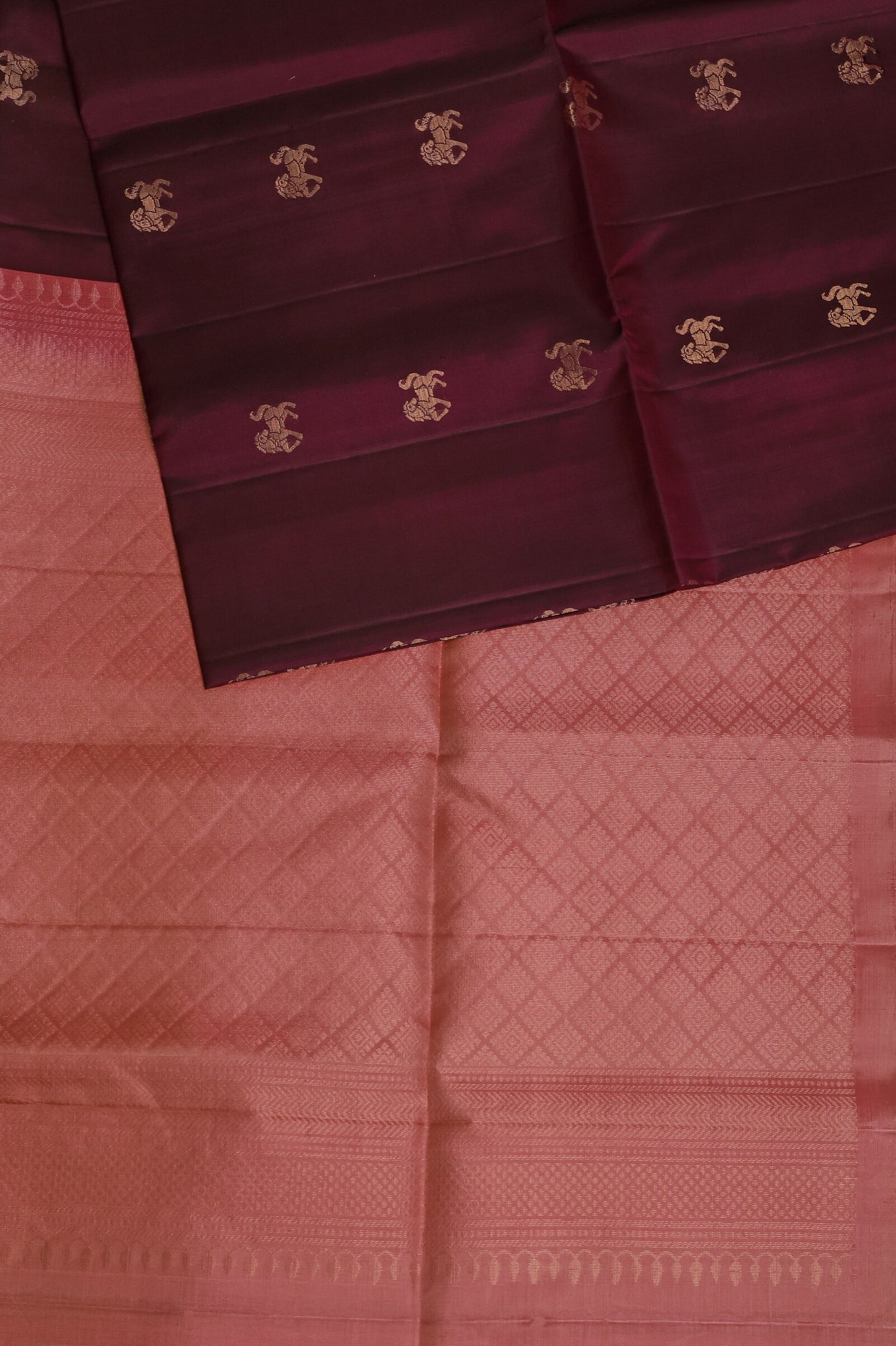 Dark Purple And Pink Pure Silk Saree, folded saree view