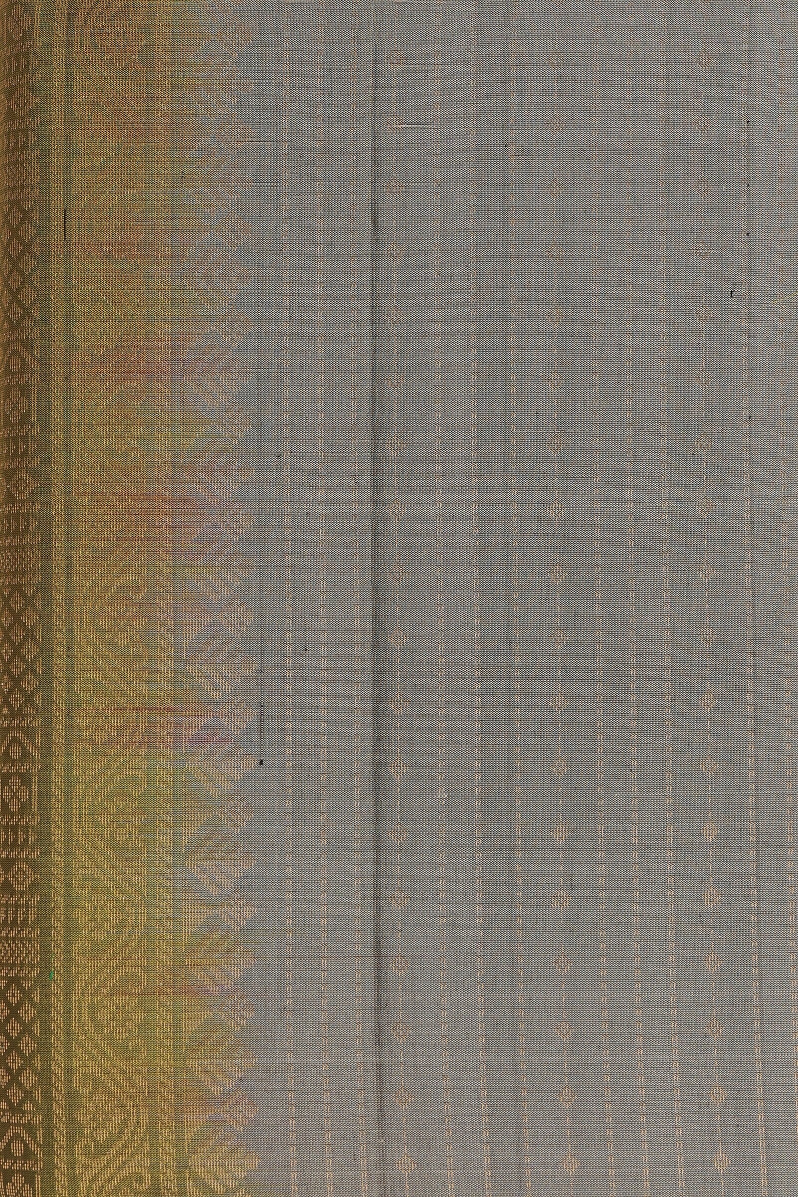 Dark Silver Grey And Parrot Green Pure Silk Saree, fabric detail