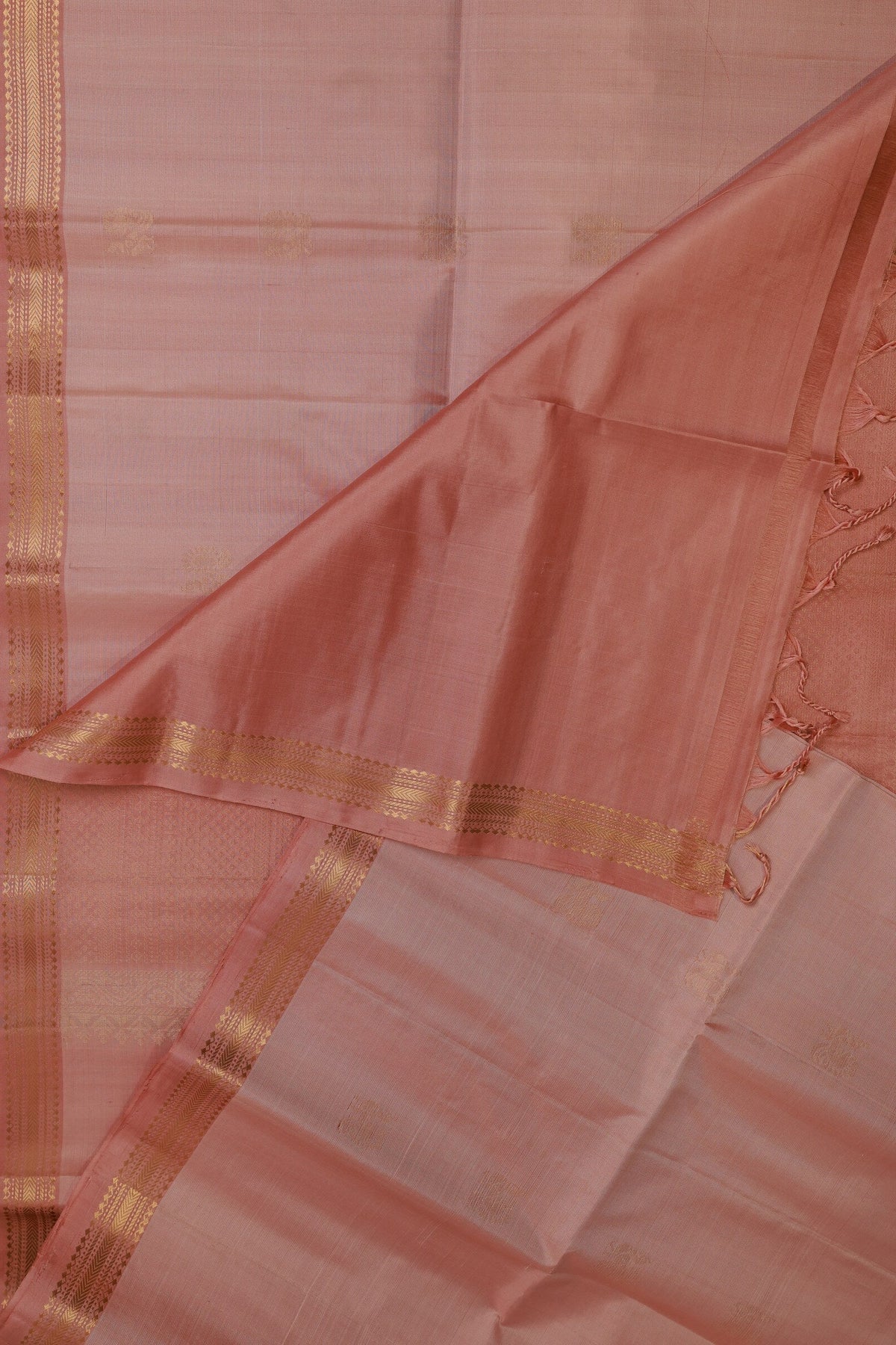 Dusty Rose Pure Silk Saree With Small Zari Borders, folded saree view