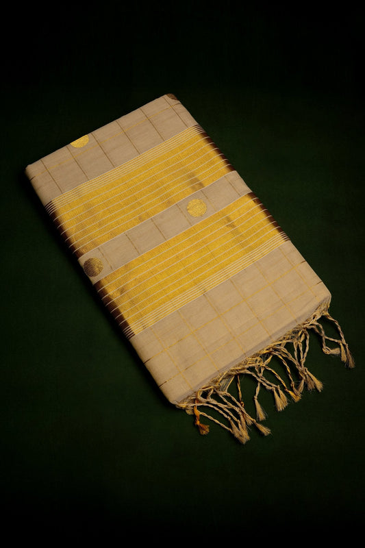 Golden Polka Dot Tissue Kerala Saree