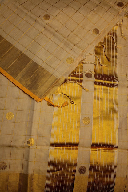 Golden Polka Dot Tissue Kerala Saree