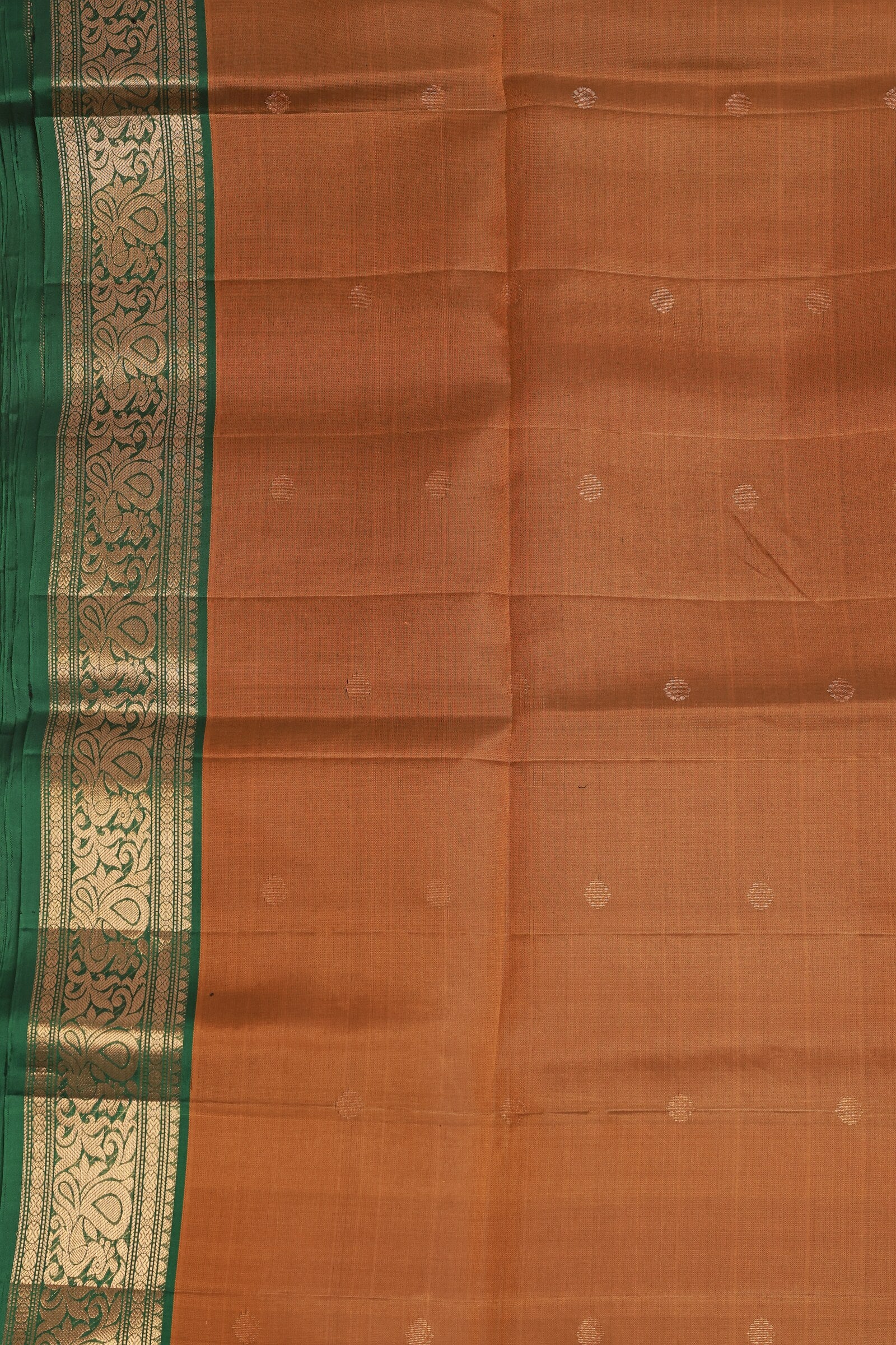 Golden Yellow And Green Border Pure Silk Saree, design view 4