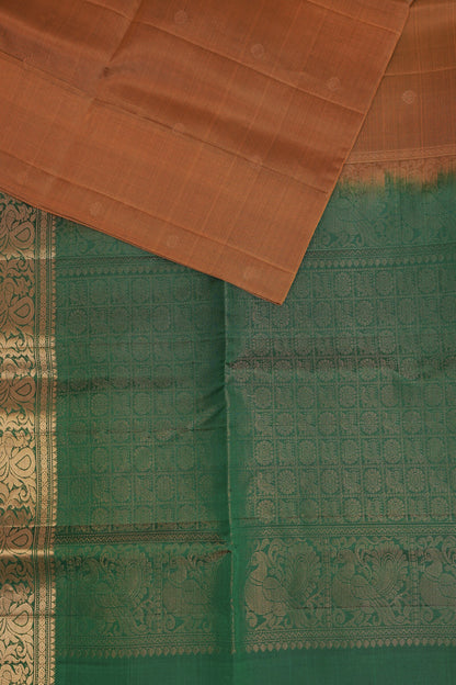 Golden Yellow And Green Border Pure Silk Saree, folded saree view