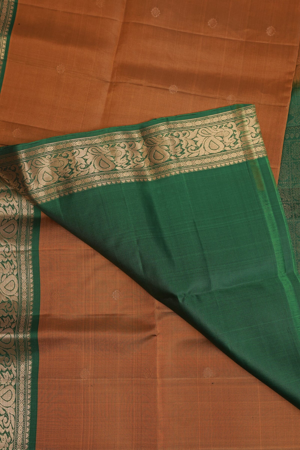 Golden Yellow And Green Border Pure Silk Saree, design view 3