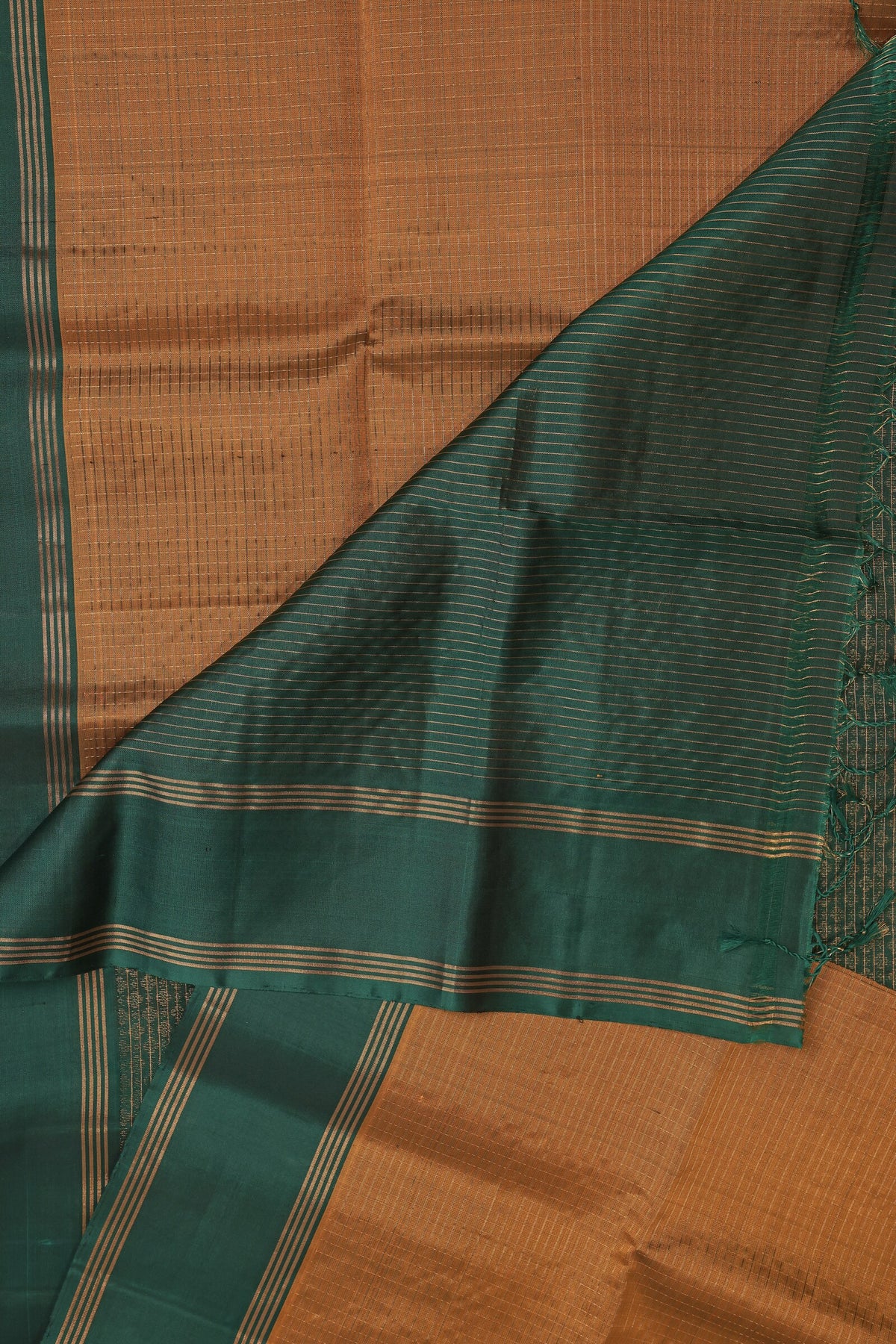 Golden Yellow And Green Pure Silk Saree With Small Zari Kattam, design view 3