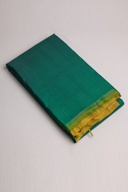Green Kanjeevaram Line Zari Saree with Small Zari Border with Contrast Pallu