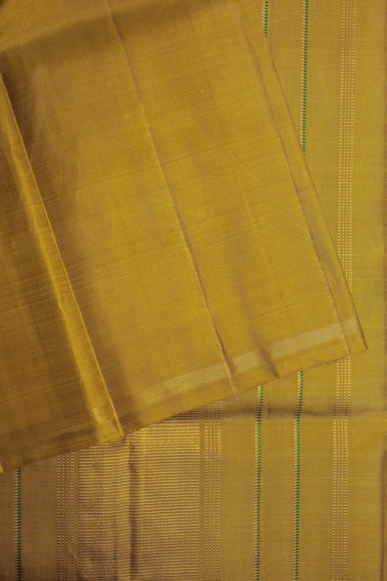Green Kanjeevaram Line Zari Saree with Small Zari Border with Contrast Pallu