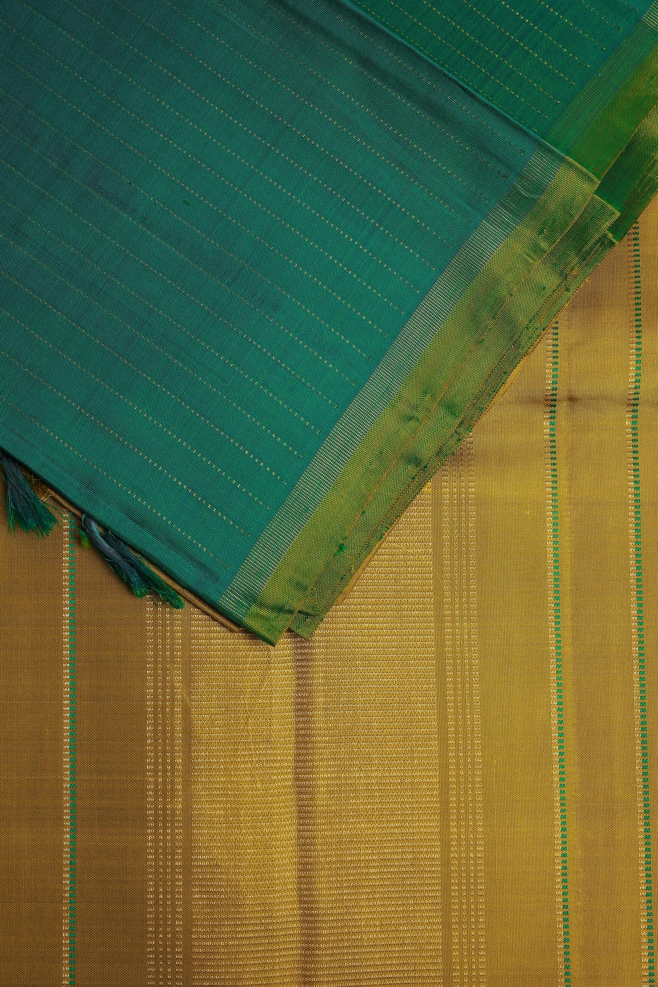 Green Kanjeevaram Line Zari Saree with Small Zari Border with Contrast Pallu