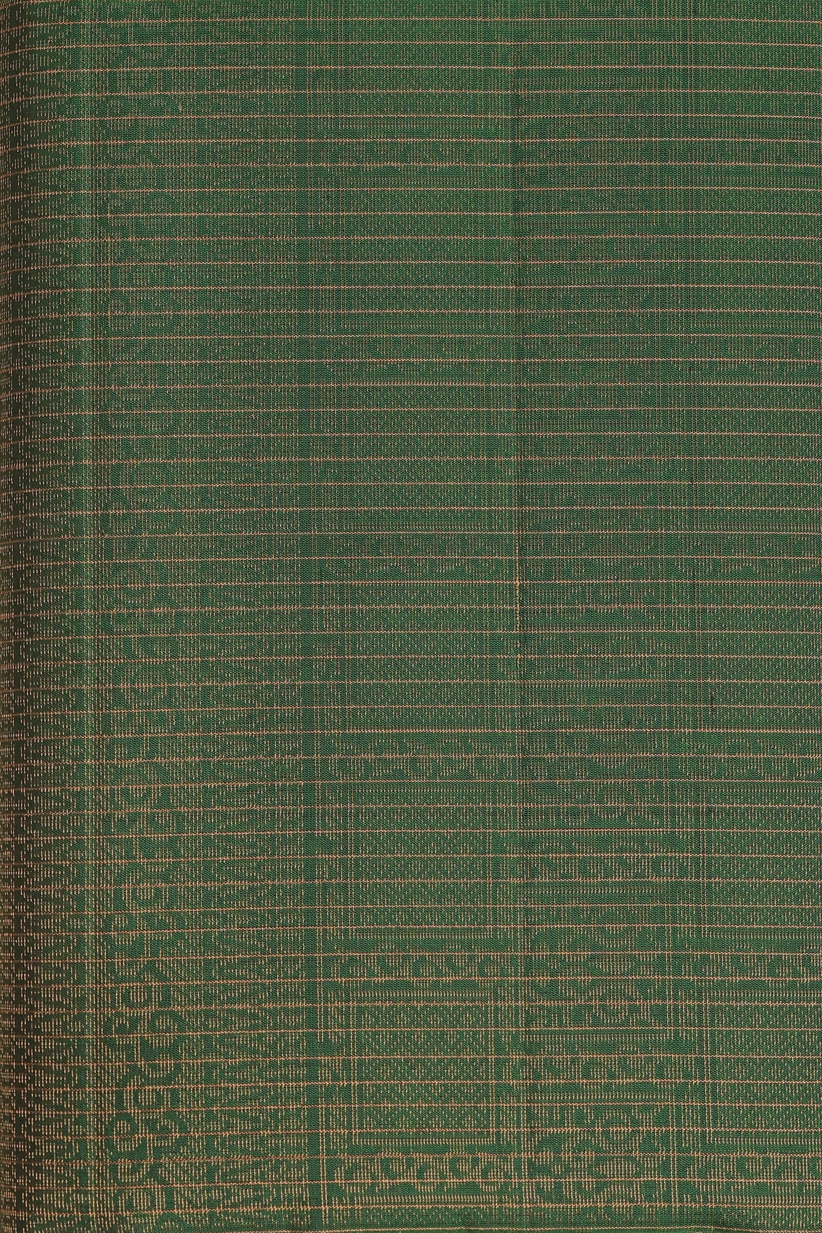 Green Pure Silk Saree With Small Zari Kattam And Mayil Buttas, fabric detail