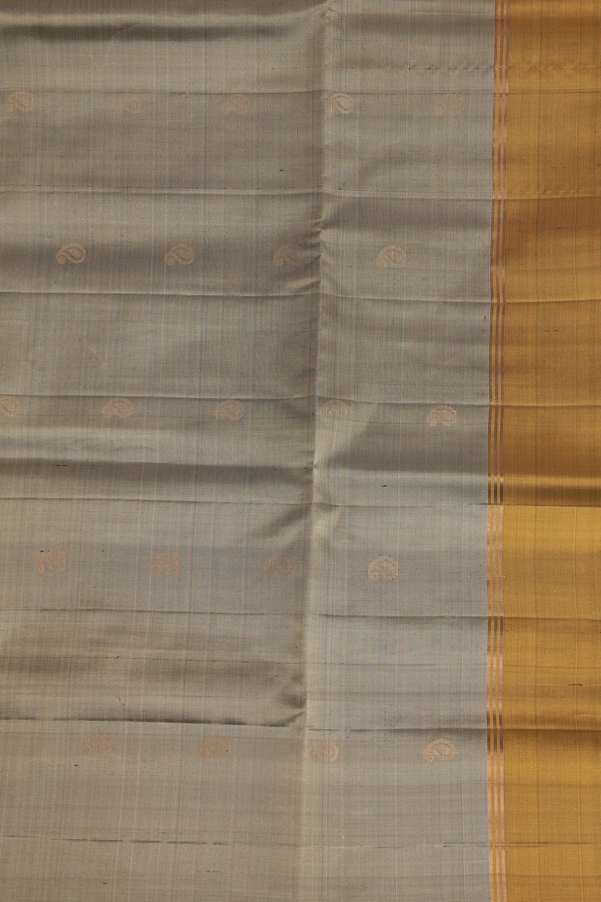 Grey And Golden Yellow Pure Silk Saree With Zari Border, design view 4
