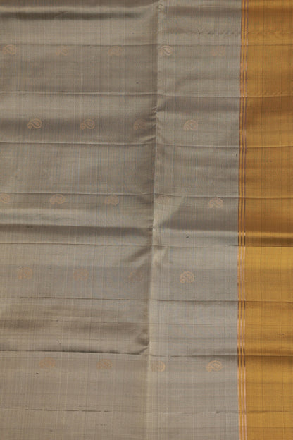 Grey And Golden Yellow Pure Silk Saree With Zari Border, design view 4
