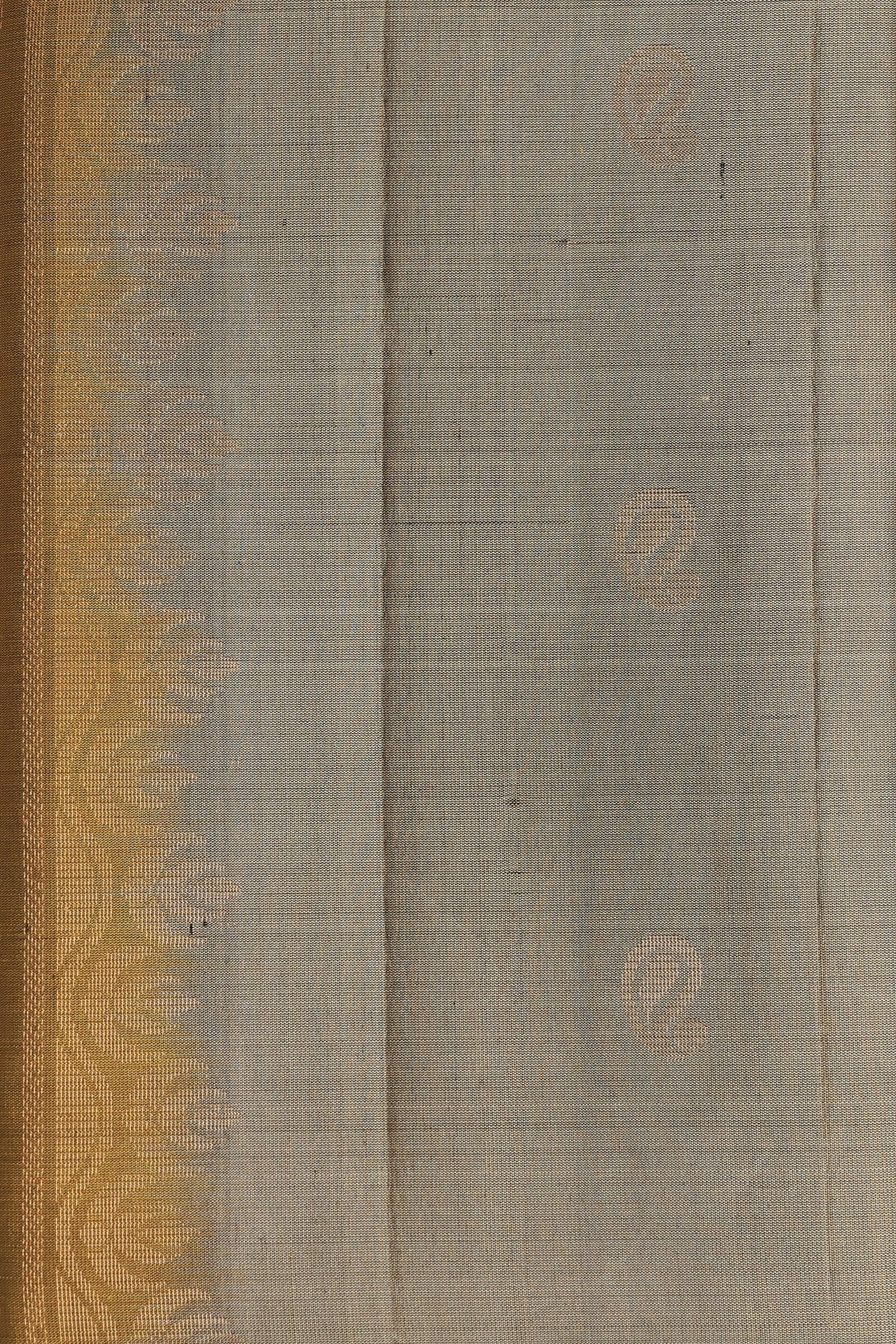 Grey And Golden Yellow Pure Silk Saree With Zari Border, fabric detail