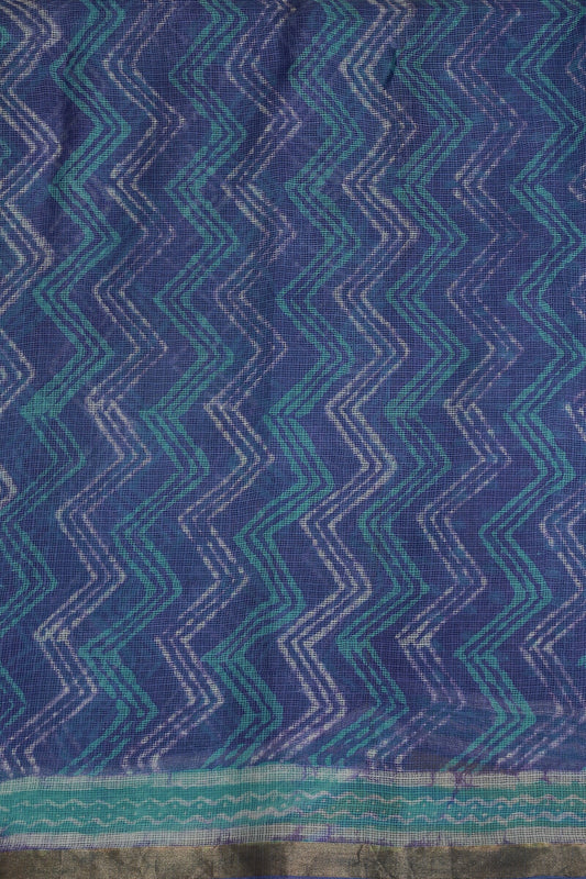 Indigo Silk Kota With Golden Zari Border, fabric detail