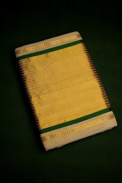 Kerala Sunflower Green Dot Set Saree