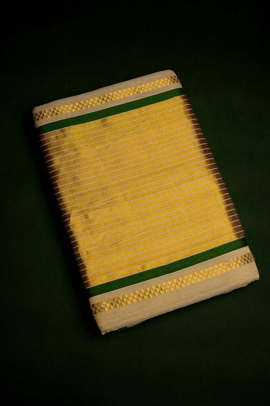 Kerala Sunflower Green Dot Set Saree