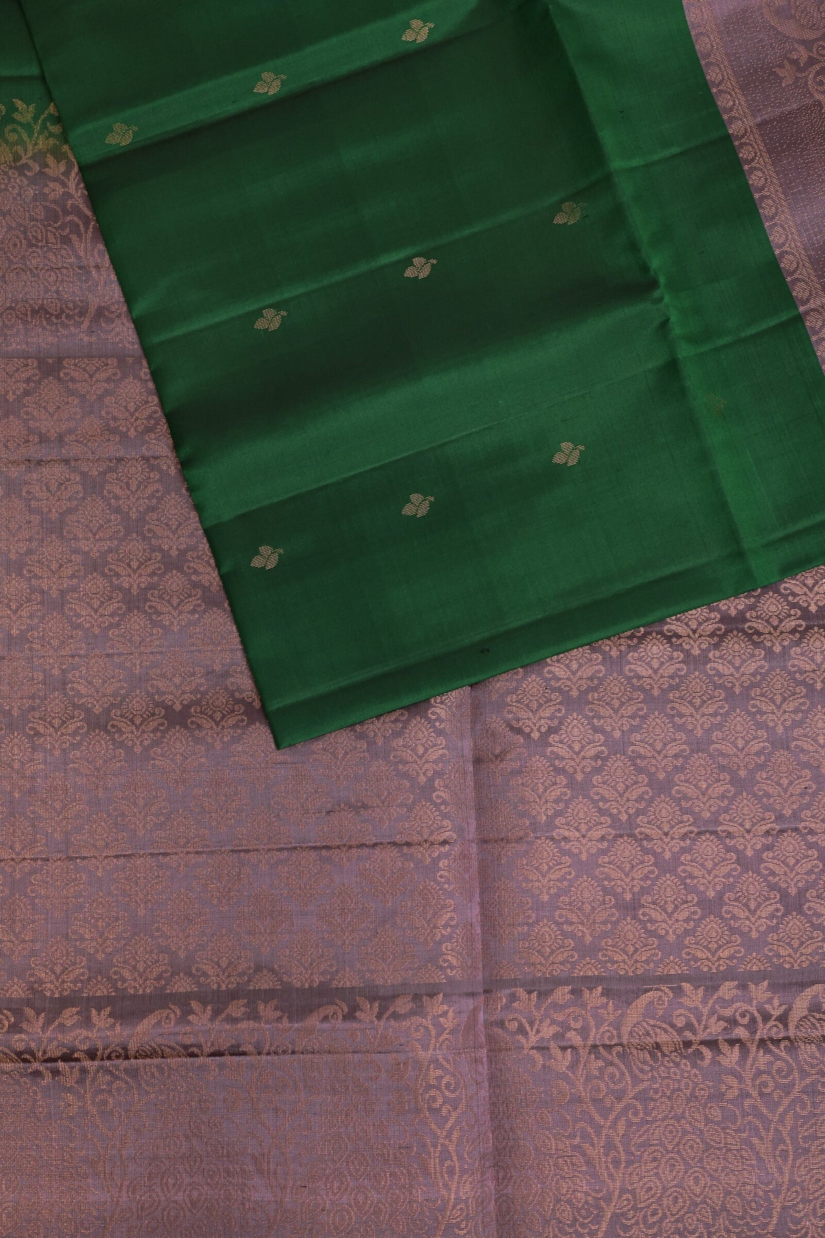 Lavender And Green Pure Silk Saree, folded saree view