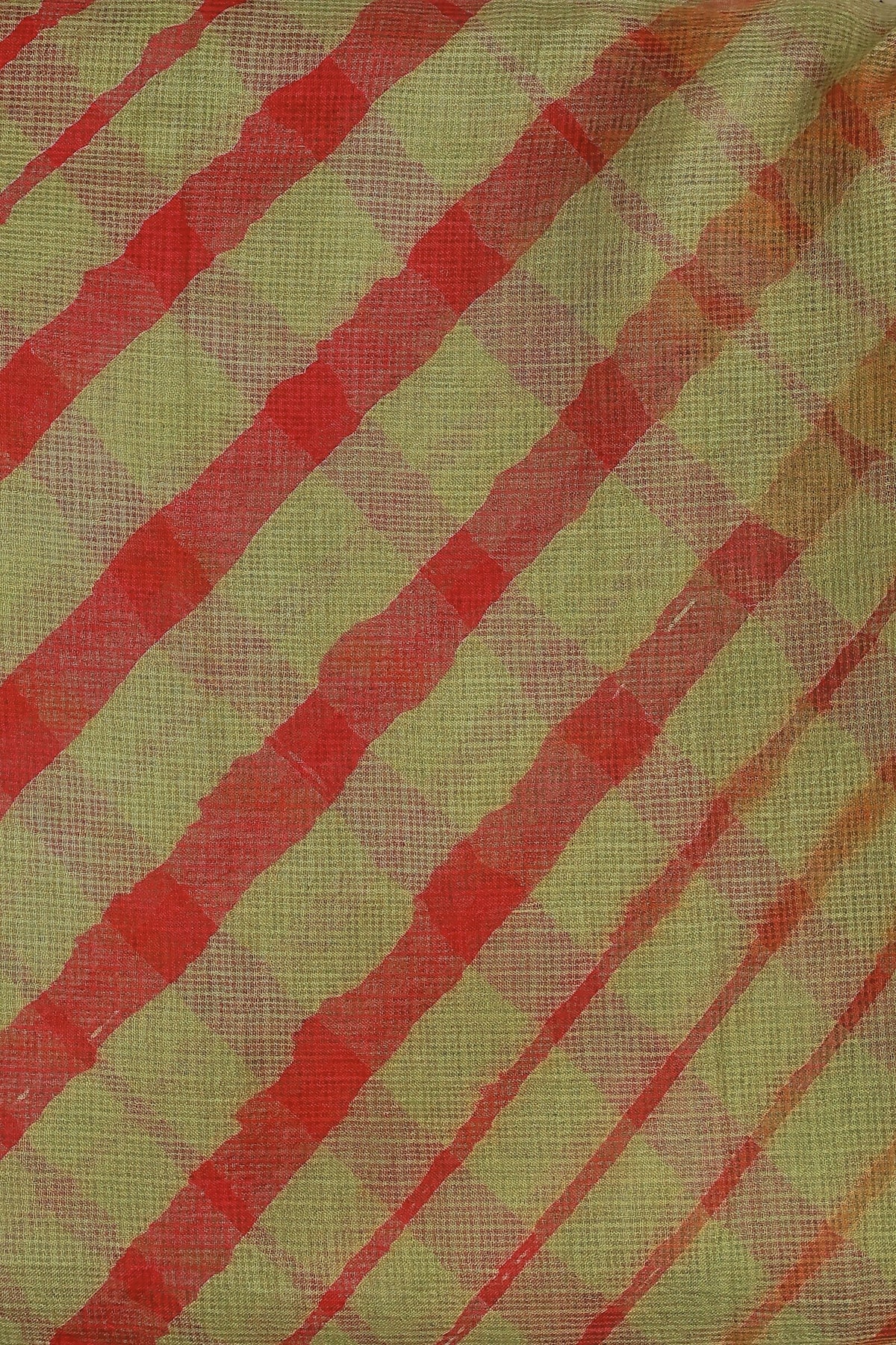 Light Green Silk Kota Lahariya Saree, fabric detail