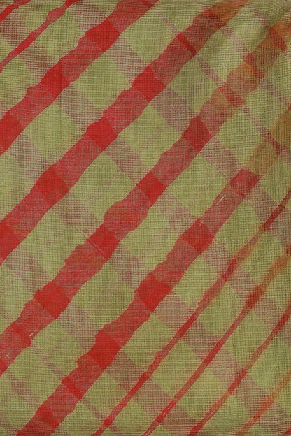 Light Green Silk Kota Lahariya Saree, fabric detail