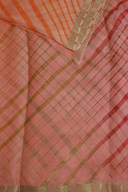 Light Peach Silk Kota Lahariya Saree, folded saree view