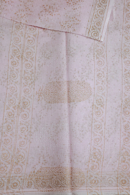 Light Pink Kota Saree With Simple Zari Handblock Print, folded saree view