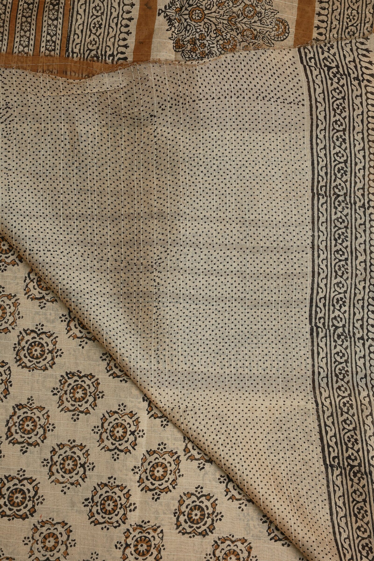 Linen Bagru Handblock Print Saree With Natural Dye, folded saree view