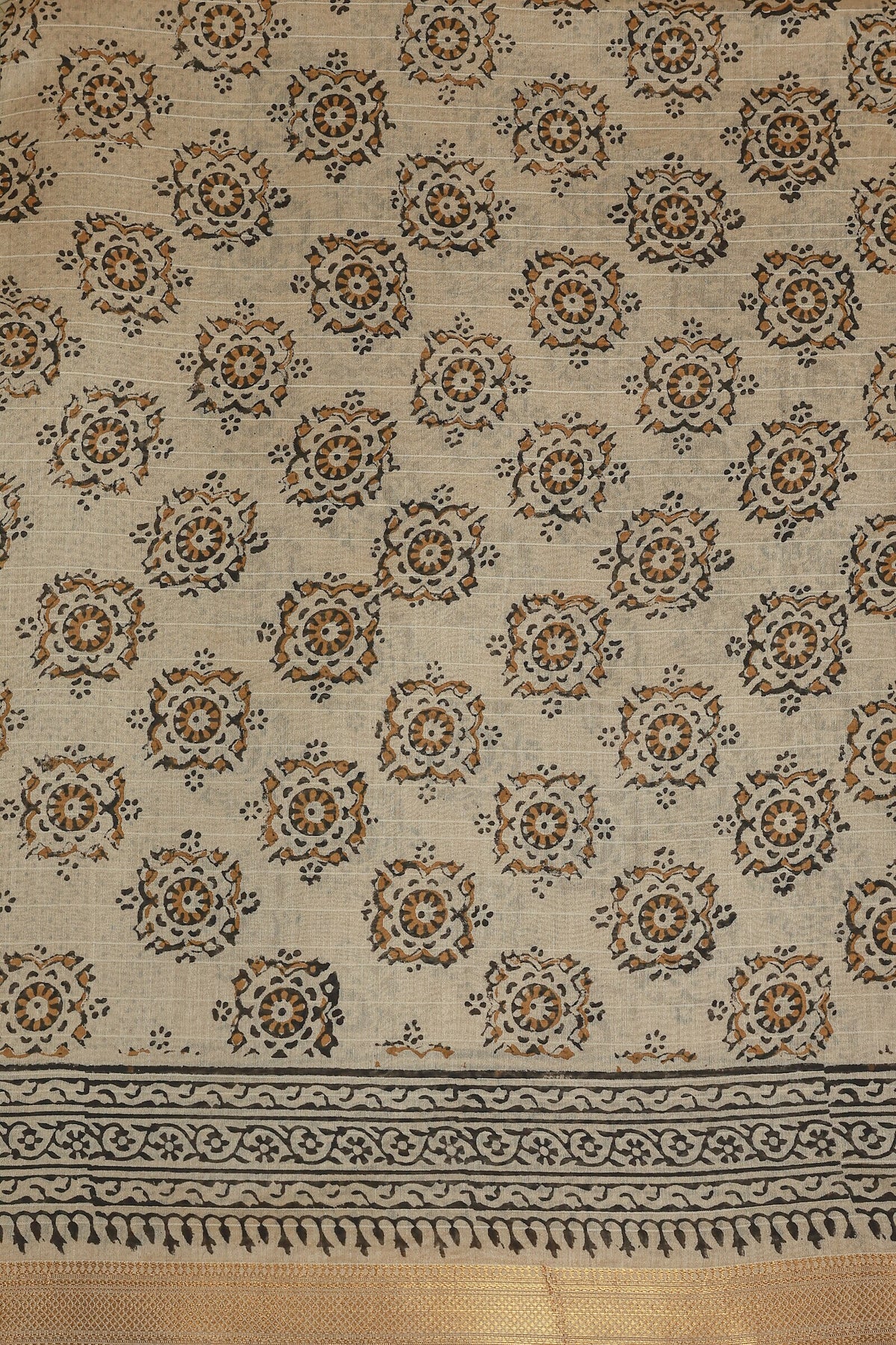 Linen Bagru Handblock Print Saree With Natural Dye, fabric detail