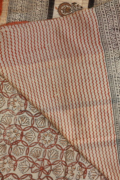 Linen Bagru Handblock Saree With Natural Dye, folded saree view