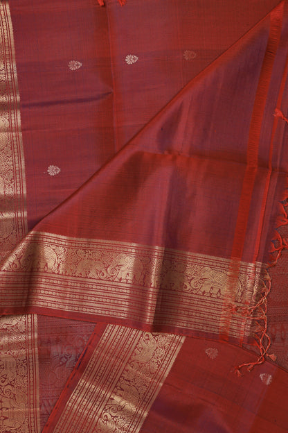 Magenta Red Pure Silk Saree With Elephant Zari Border, design view 3
