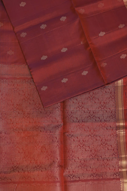 Magenta Red Pure Silk Saree With Small Zari Border, folded saree view