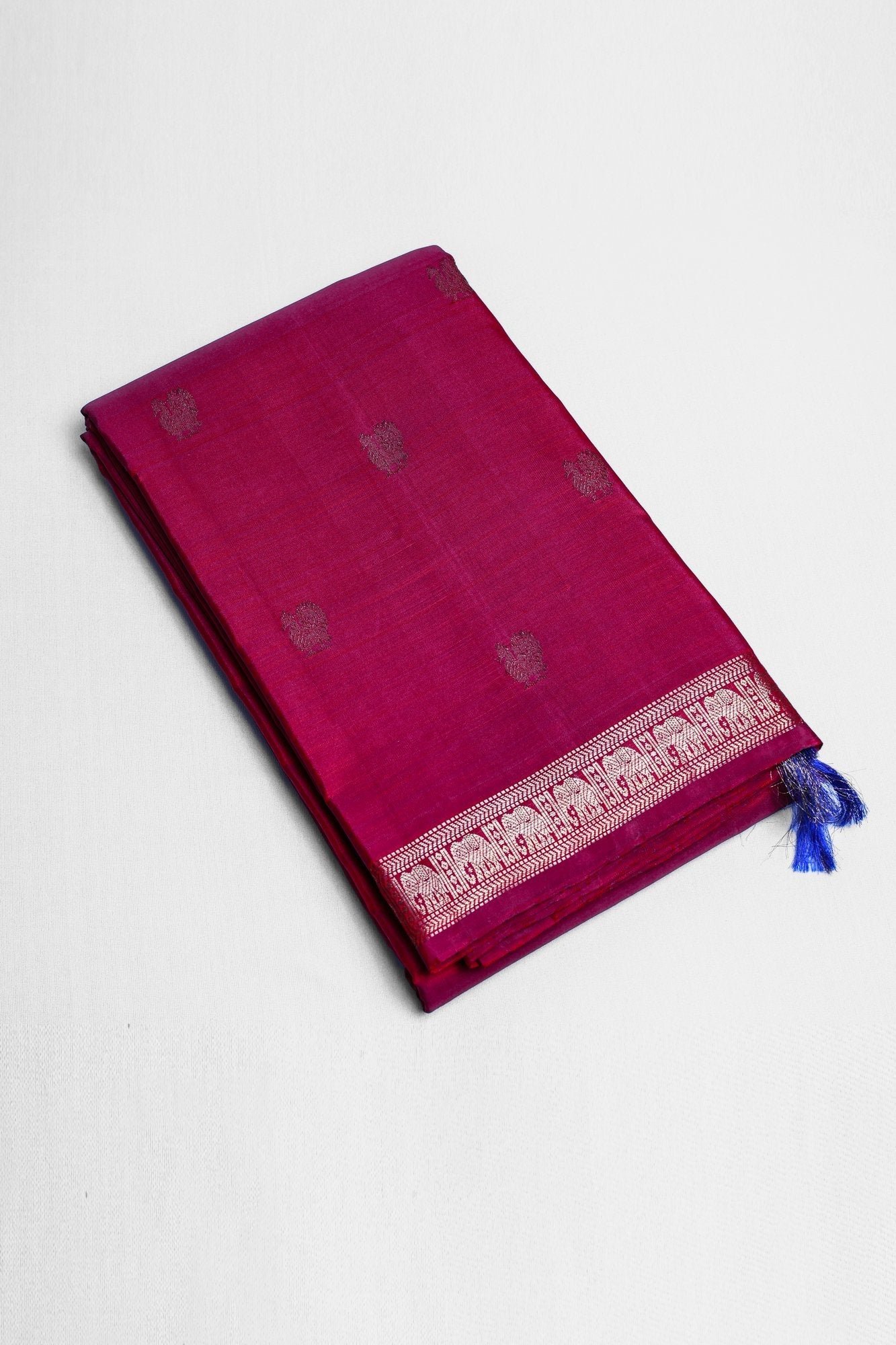 Magentha Kanjeevaram Saree with Mayil Butta Elephant Zari Buttas on Border