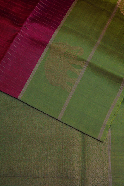 Magentha Pure Silk Saree with Zari Elephant Green Border
