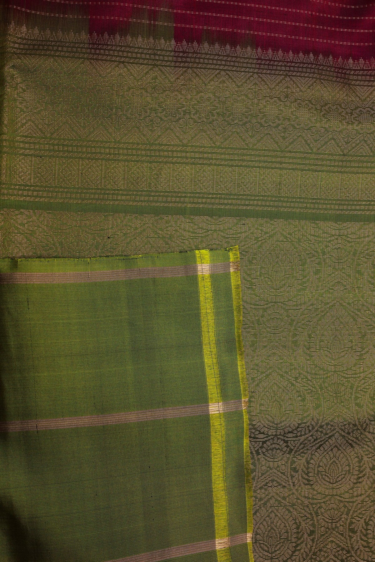 Magentha Pure Silk Saree with Zari Elephant Green Border