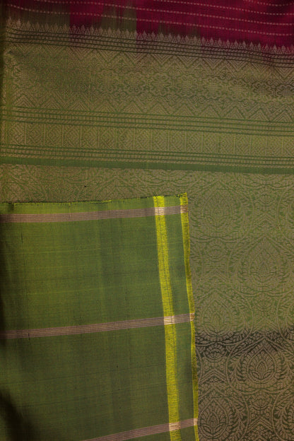 Magentha Pure Silk Saree with Zari Elephant Green Border