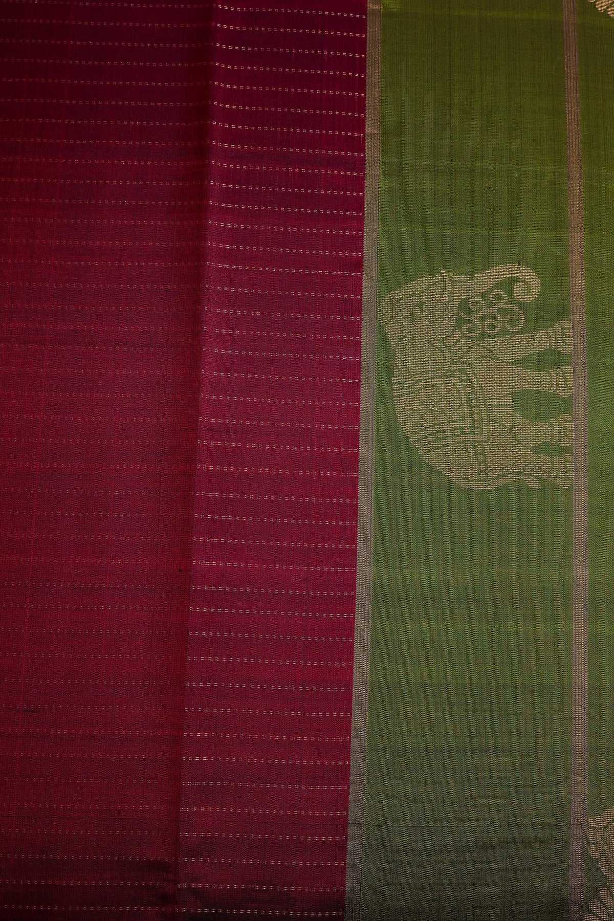 Magentha Pure Silk Saree with Zari Elephant Green Border