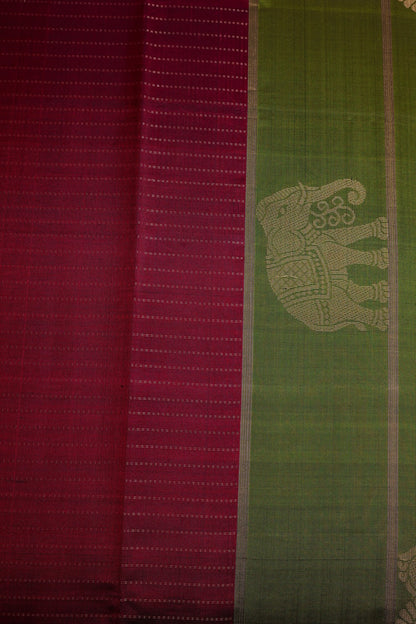Magentha Pure Silk Saree with Zari Elephant Green Border