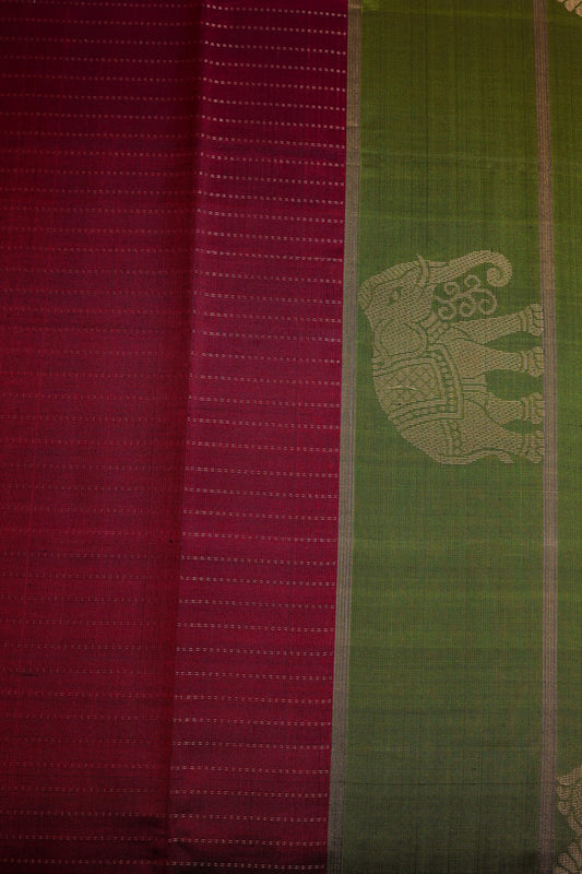 Magentha Pure Silk Saree with Zari Elephant Green Border