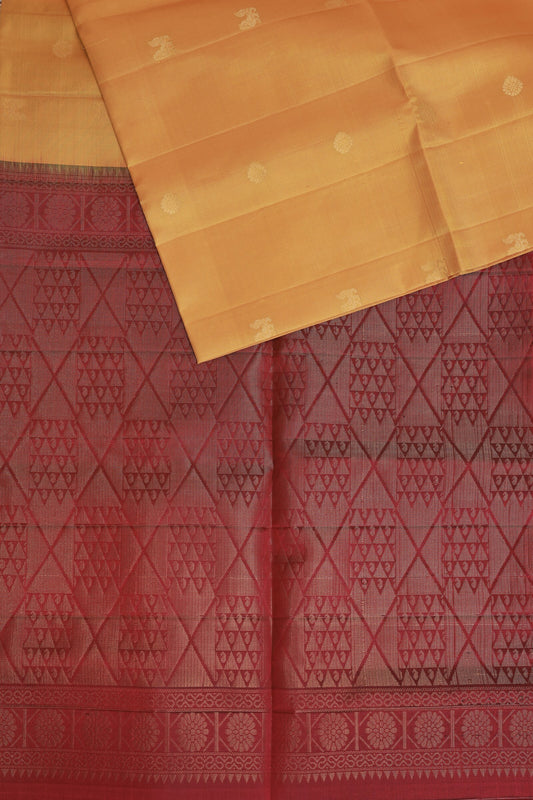 Mango Yellow Pure Silk Saree With Magenta Pallu, folded saree view