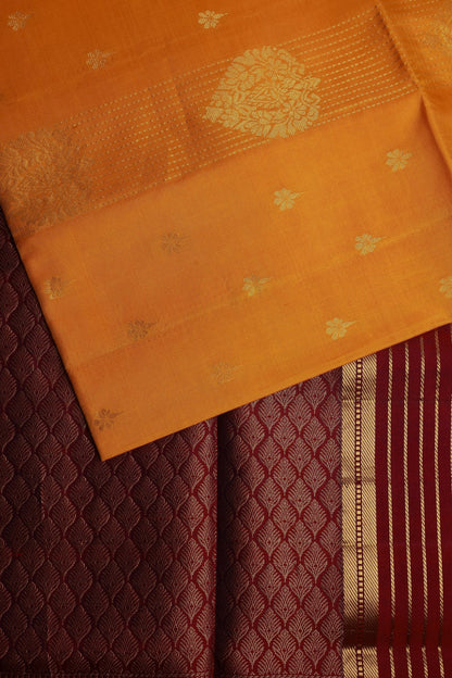 Mango Yellow Pure Silk Saree with Magentha Red Zari Border