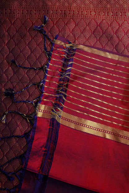 Mango Yellow Pure Silk Saree with Magentha Red Zari Border