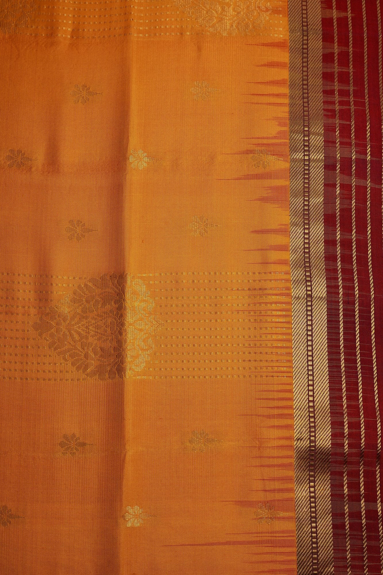 Mango Yellow Pure Silk Saree with Magentha Red Zari Border