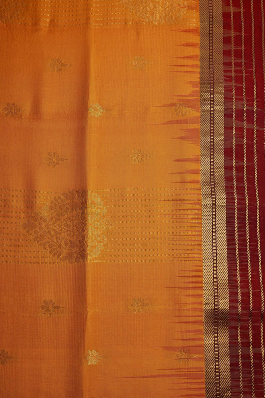 Mango Yellow Pure Silk Saree with Magentha Red Zari Border