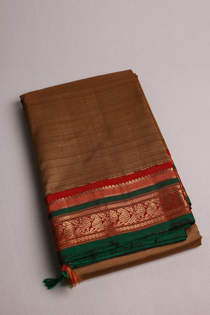 Mehandi Green with Red and Green Border with Zari Kanjeevaram Saree