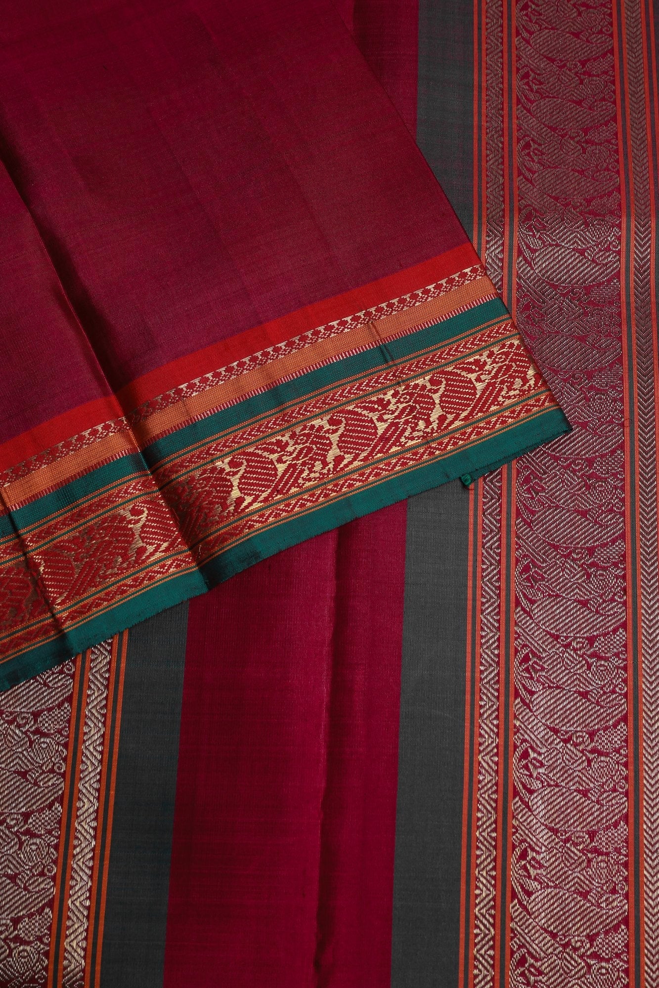 Mehandi Green with Red and Green Border with Zari Kanjeevaram Saree