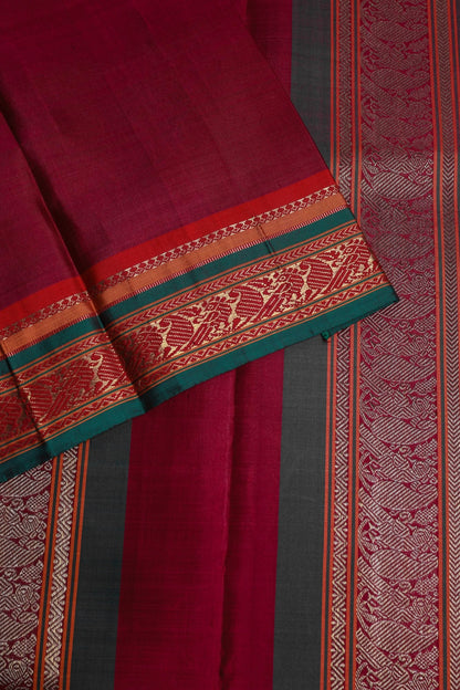 Mehandi Green with Red and Green Border with Zari Kanjeevaram Saree
