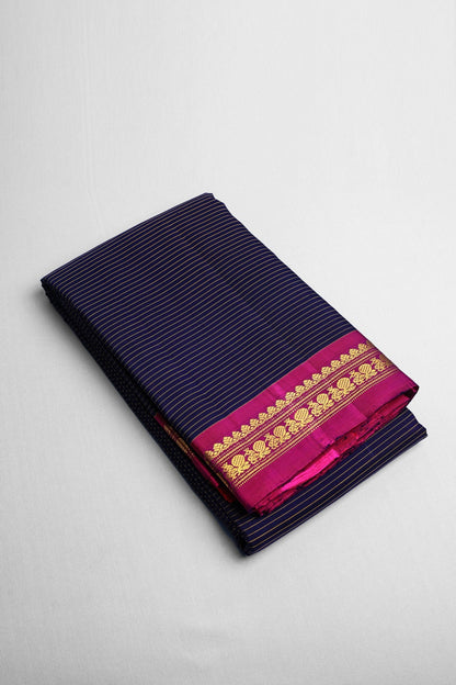 Mulkalmuru Saree Lines with Magentha Peacock Zari Border