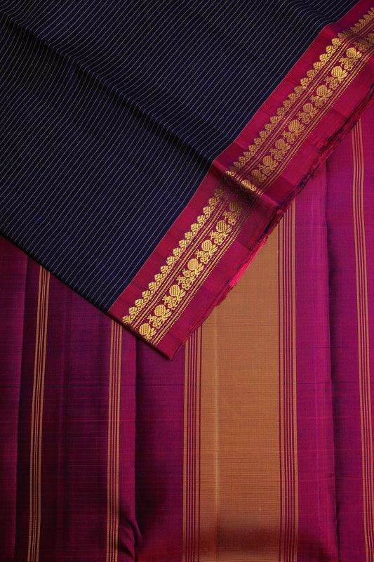 Mulkalmuru Saree Lines with Magentha Peacock Zari Border