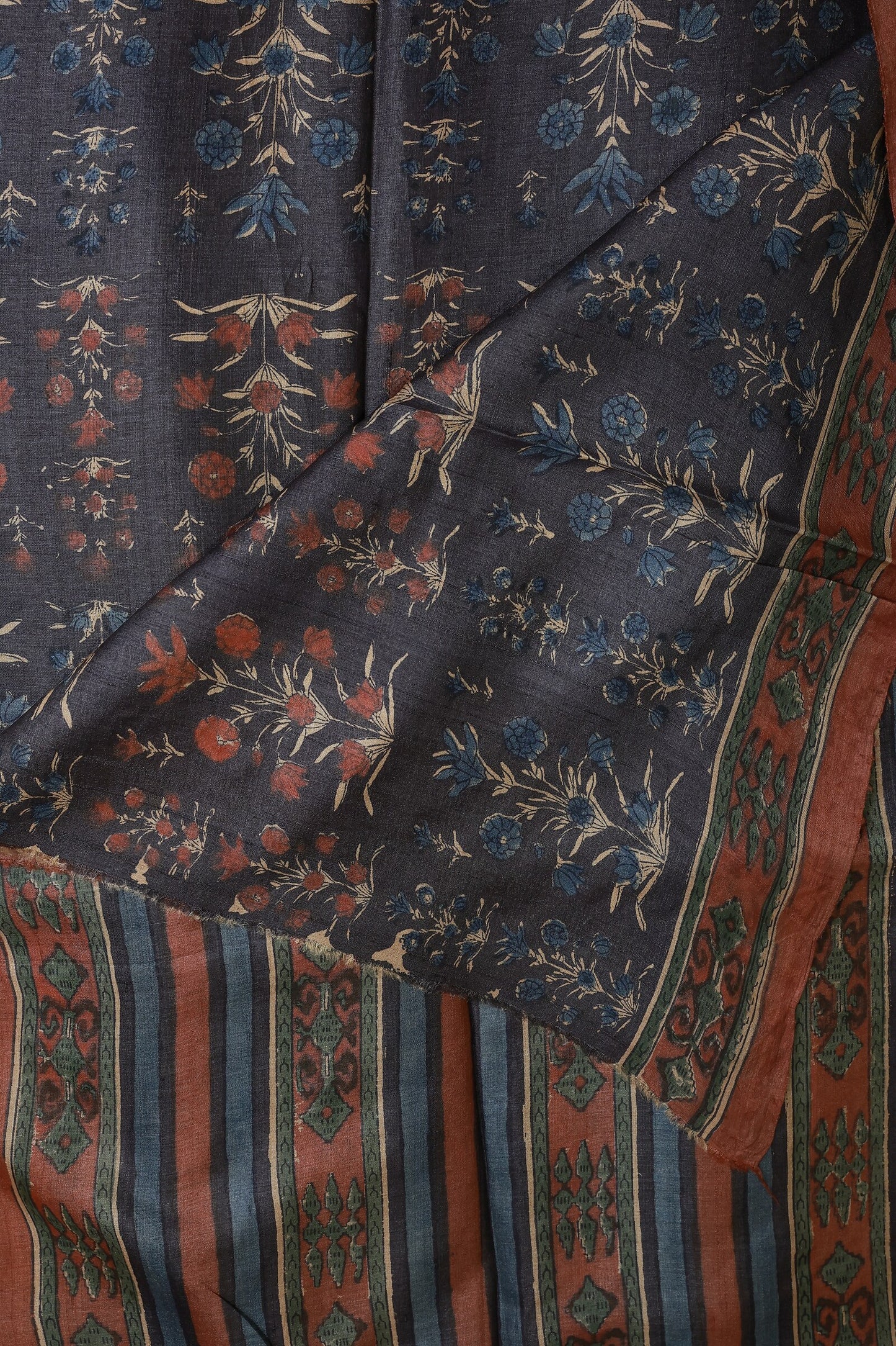 Navy Blue And Onion Pink Handblock Print Saree With Natural Dye, folded saree view