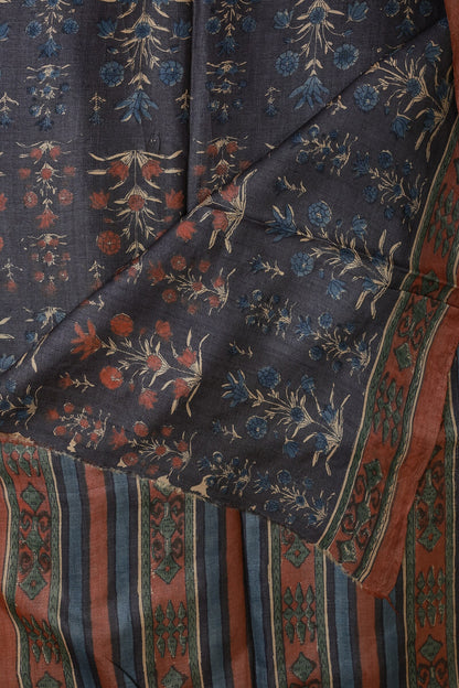 Navy Blue And Onion Pink Handblock Print Saree With Natural Dye, folded saree view