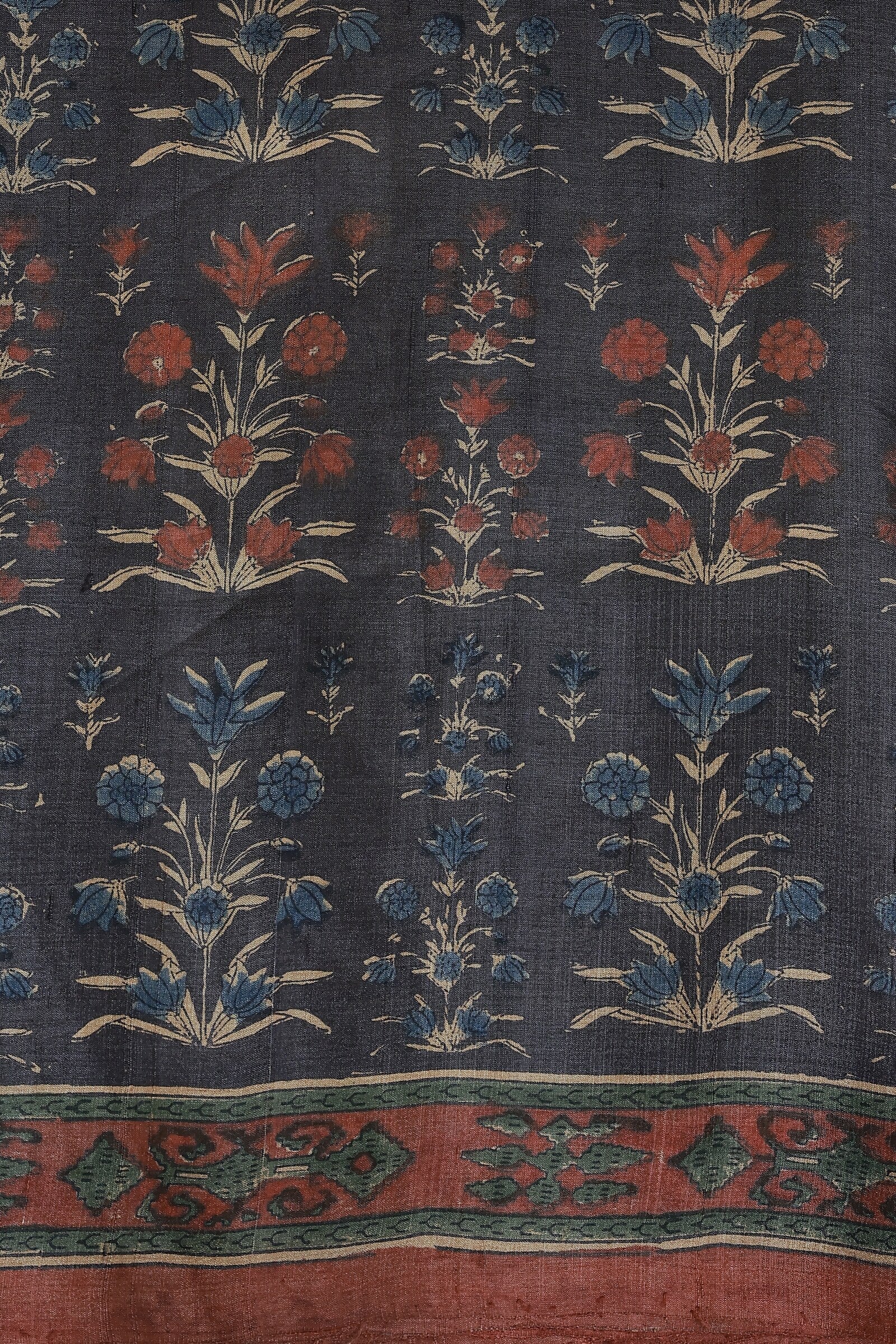 Navy Blue And Onion Pink Handblock Print Saree With Natural Dye, fabric detail