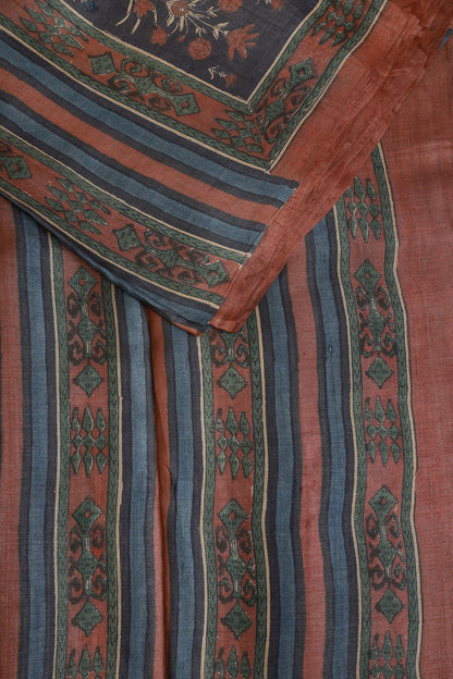 Navy Blue And Onion Pink Handblock Print Saree With Natural Dye, design view 3